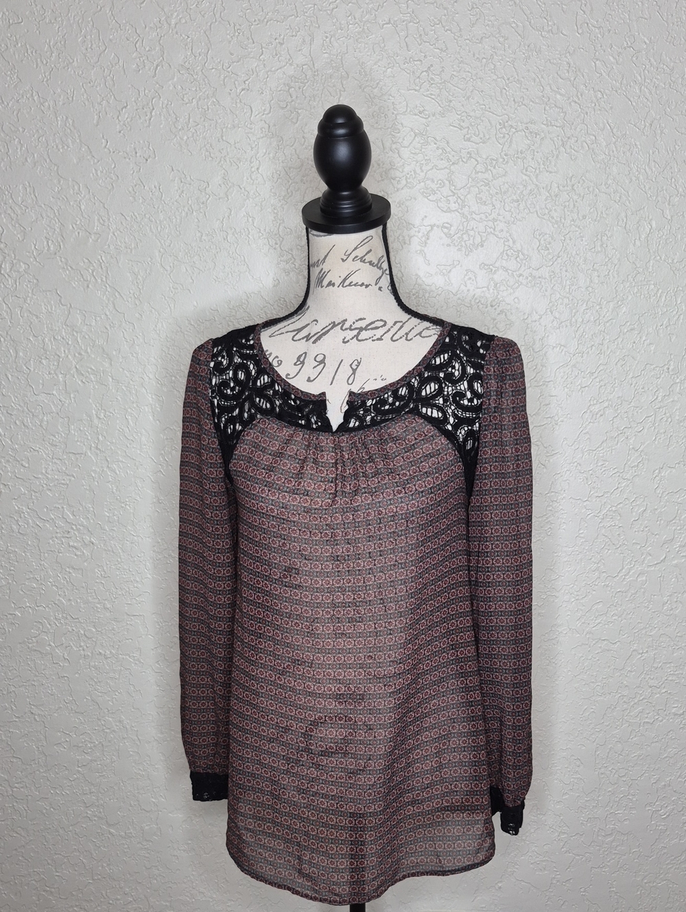 Next Multicolored Sheer Top With Lace Accents Size S